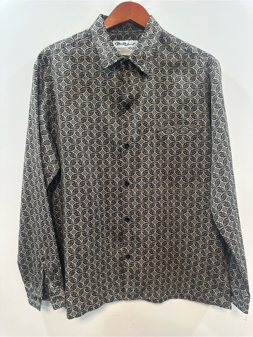 Vintage 1970s Tori Richard 100% Polyester Mens L/S Geometric Aloha Shirt Sz L/XL